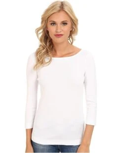 Three Dots 100% Cotton Heritage Knit 3/4 Sleeve British Tee